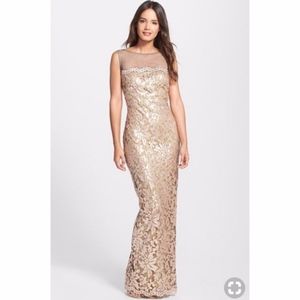 Tadashi Shoji Sequin Lace Embroidered Gown Size 4